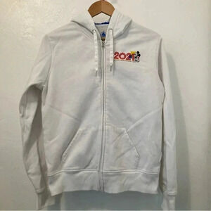Disney Sweater Womens L White Mickey Mouse Full Zip Hoodie Sweatshirt‎ Ladies